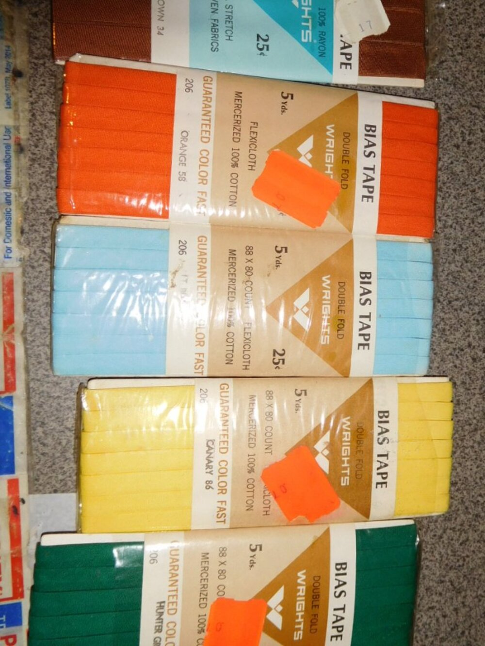 New! Vintage 1969 Wrights Bias Tape 5 packages Midcentury